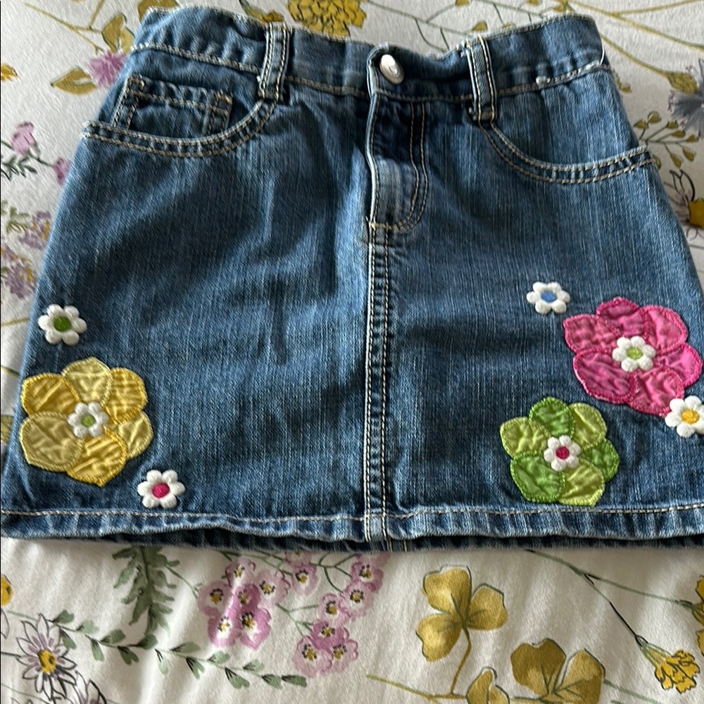 Floral Embroidered Denim Skirt